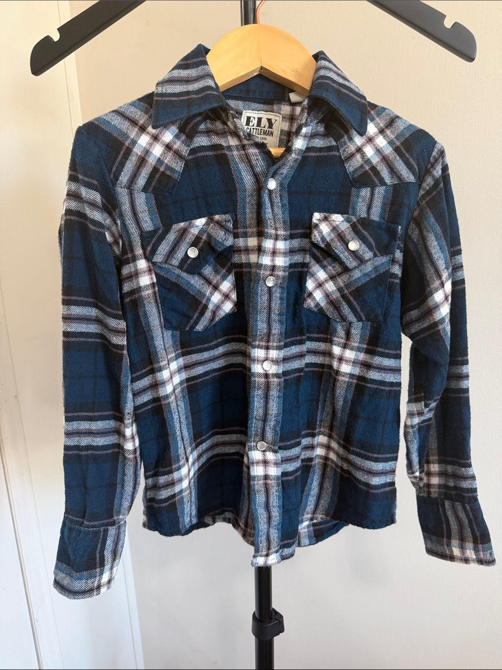 Ely Cattleman Navy and White Plaid Western Flannel Shirt